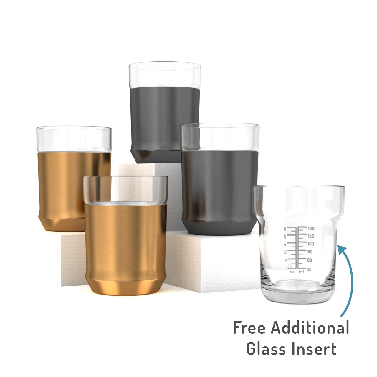  Elevated Craft Hybrid Cocktail Shaker + Hybrid Cocktail Glass -  Home Bar Essential Bundle - Premium Vaccum Insulated Cocktail & Steel Base  with Removable Glass Insert, Innovative Measuring System: Home & Kitchen