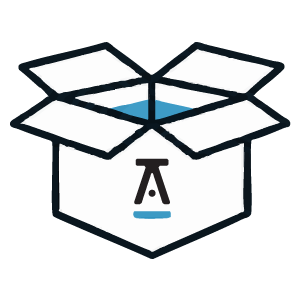 A stylized open cardboard shipping box icon with dark navy outlines and a light blue interior, centered on a white background.