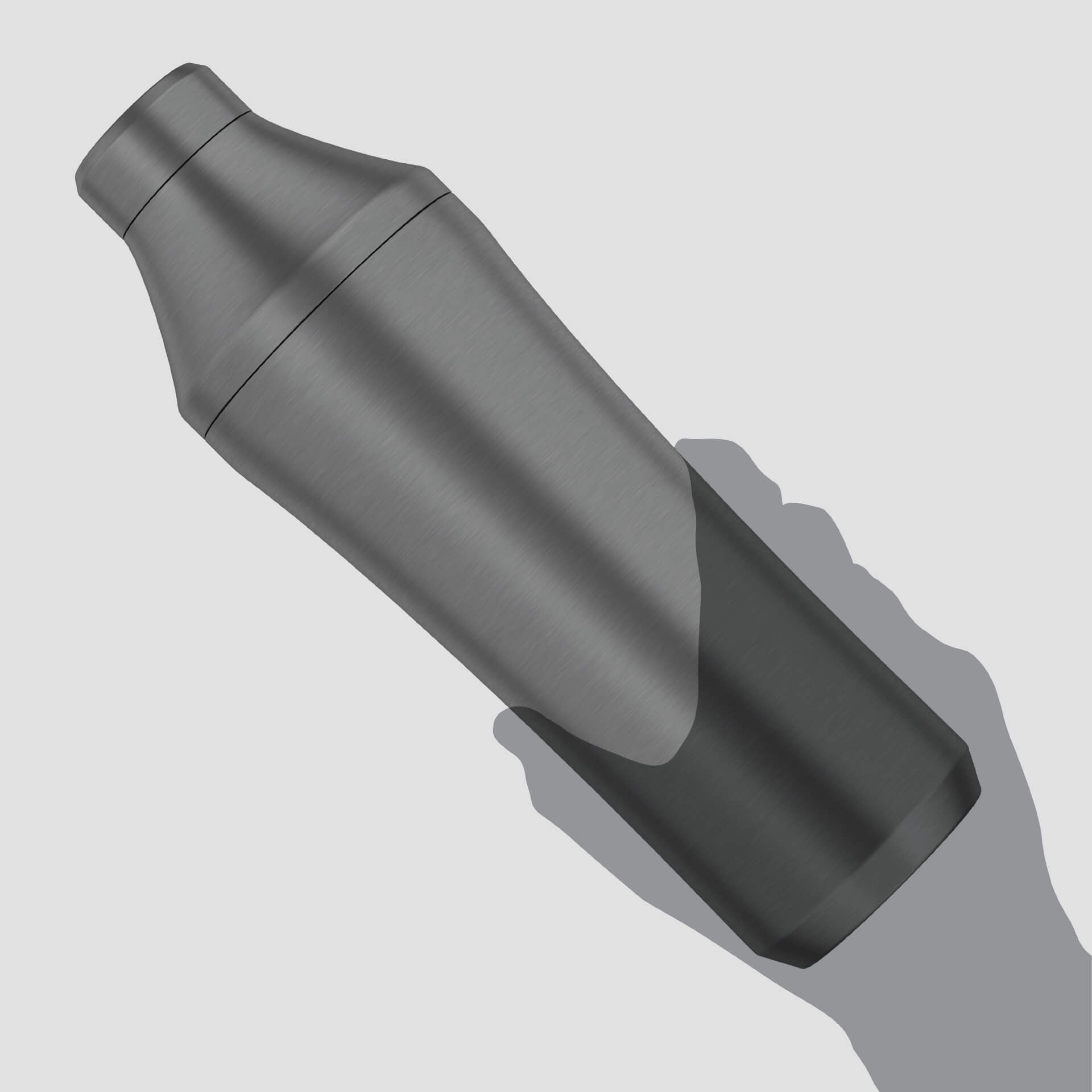 Transparent grey digital hand holding Gunmetal Black Elevated Craft Hybrid Cocktail Shaker