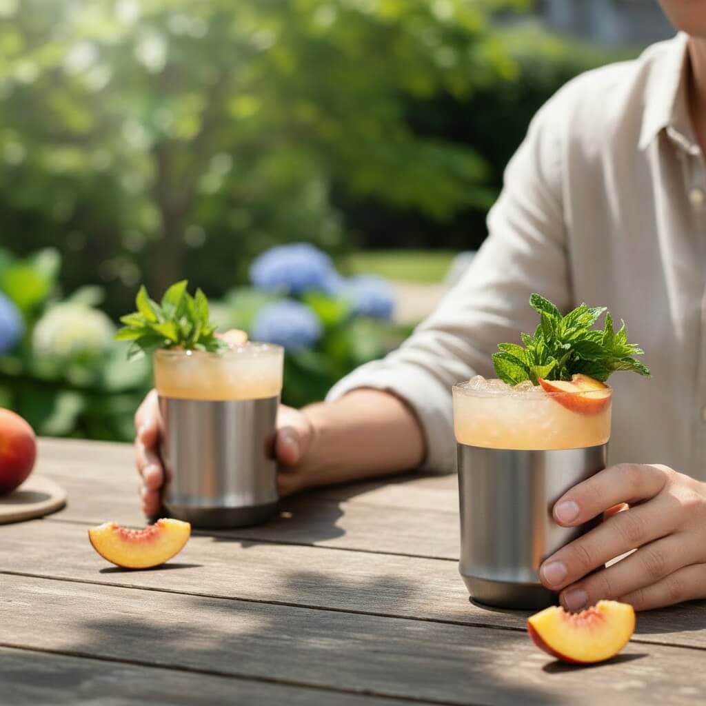 Two cocktail glasses sitting on a table