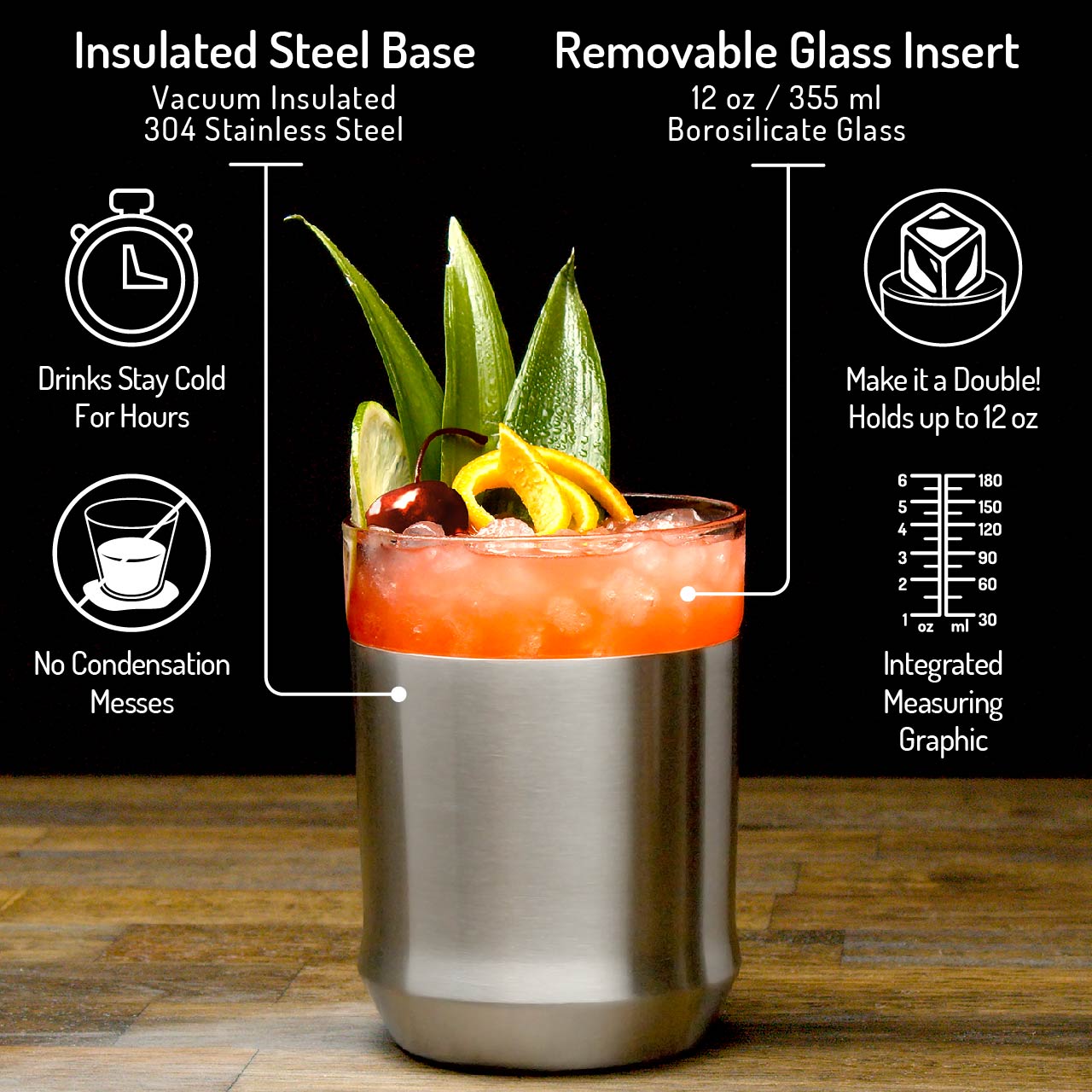 Elevated Craft Hybrid Cocktail Glass with red drink and fruit garnish