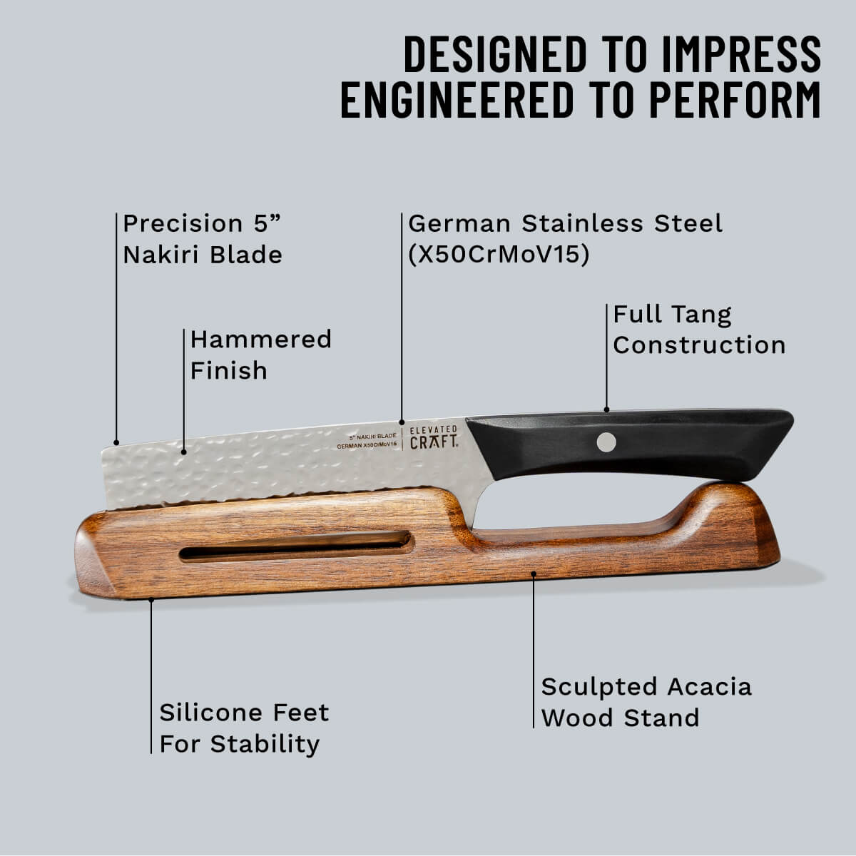 Knife with features highlighted on a gray background