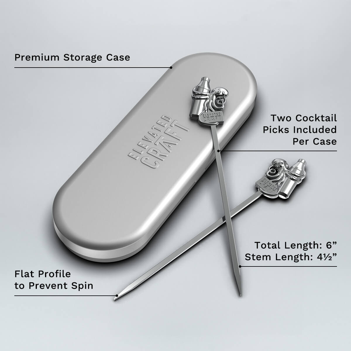 Elevated Craft Premium Cocktail Picks with feature callouts