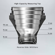 Rendering of the Essential Edition Hybrid Cocktail Shaker's High-Capacity measuring top showing the measurement system inside