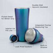 Elevated Craft product set with tumbler, measuring top, polishing cloth, and packaging on a textured surface.