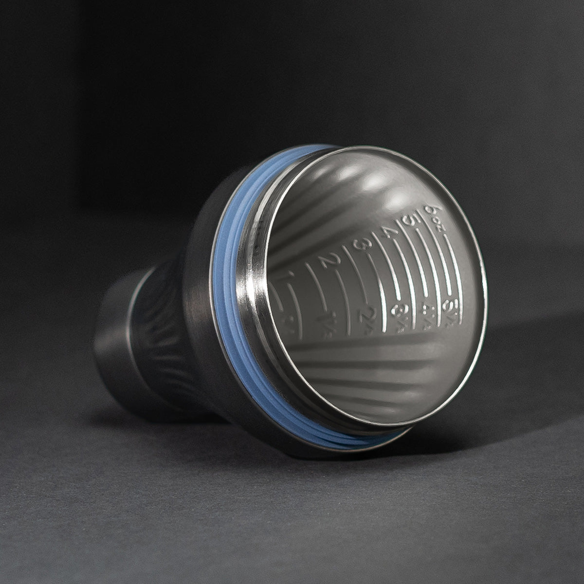 Gunmetal Black Elevated Craft Diamond Edition Hybrid Cocktail Shaker measuring top showcasing measurement lines