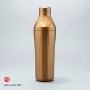 Brushed Copper Diamond Edition Hybrid Cocktail Shaker photo on gray background with RedDot Winner 2025 logo overlay