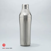 Brushed Stainless Steel Diamond Edition Hybrid Cocktail Shaker photo on gray background with RedDot Winner 2025 logo overlay