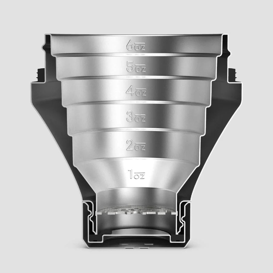 Split view of Elevated Craft Hybrid Cocktail Shaker measuring top showcasing measurement lines