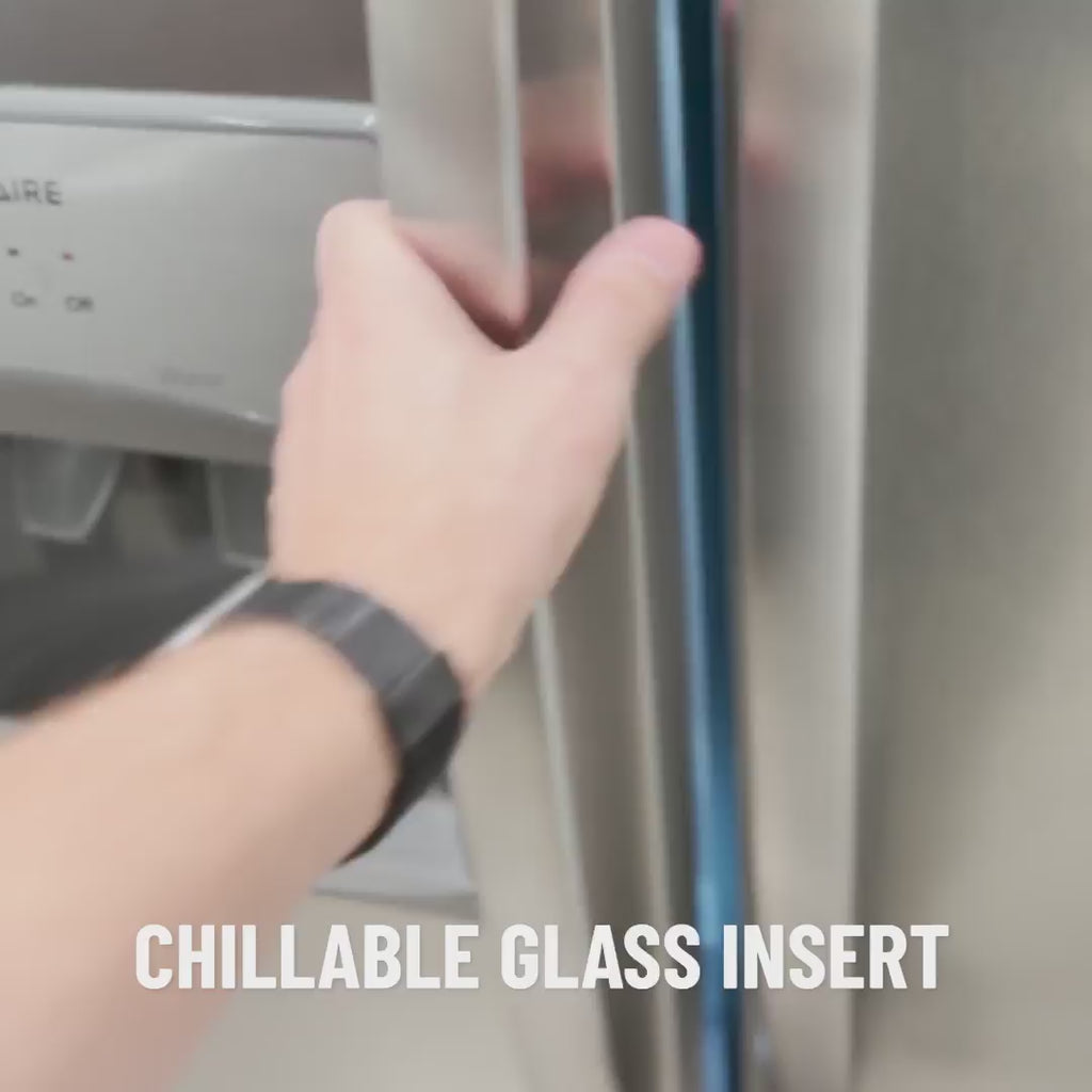 Video of taking a glass out of the freezer and securing it in an elevated craft vacuum insulated steel base. 