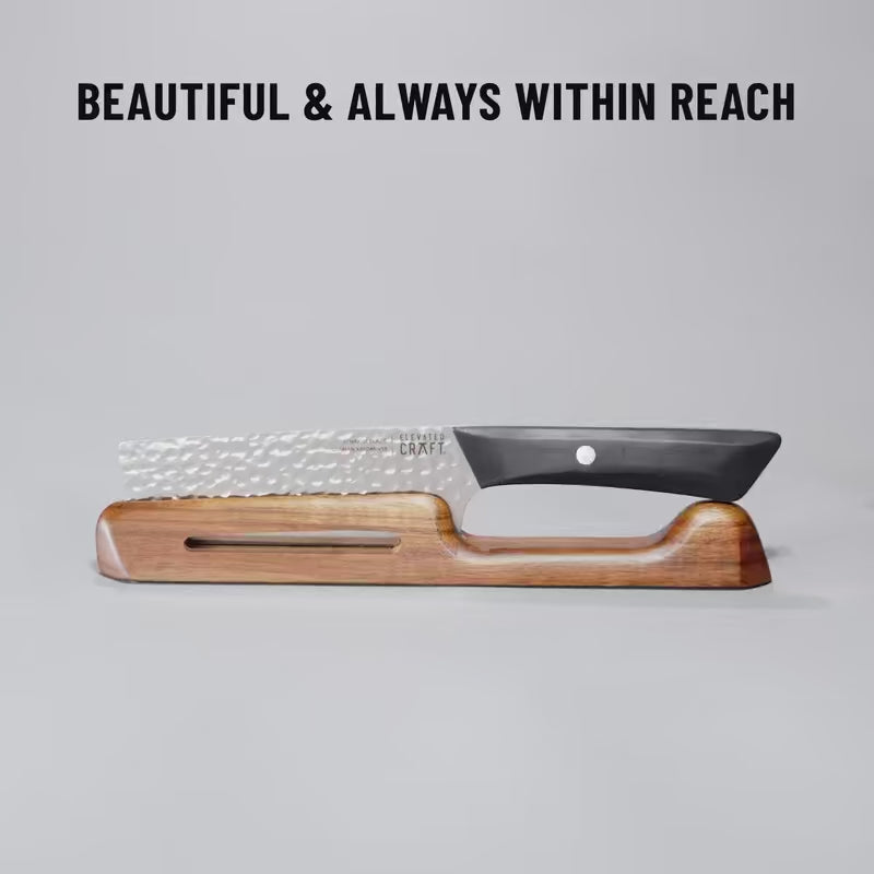 Video of knife being picked up from stand and twisted with text "Beautiful & Always Within Reach" on grey background