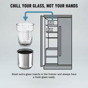 Graphic showing extra glass insert in the freezer to chill