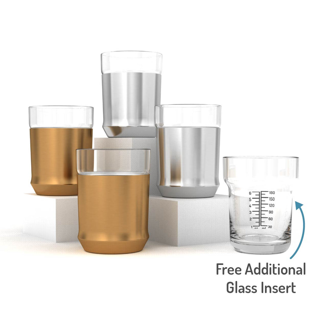  Elevated Craft Hybrid Cocktail Shaker + Hybrid Cocktail Glass -  Home Bar Essential Bundle - Premium Vaccum Insulated Cocktail & Steel Base  with Removable Glass Insert, Innovative Measuring System: Home & Kitchen